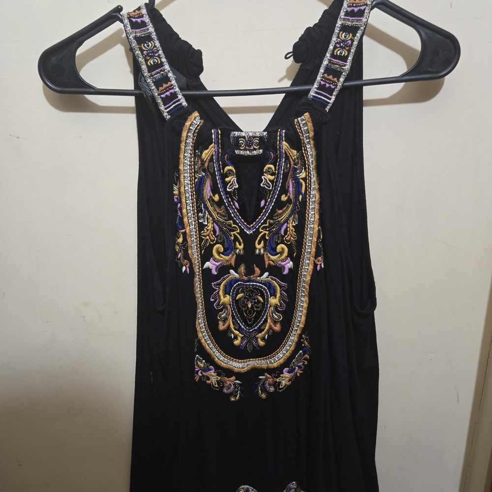 INC International Concepts Black Top with Multicolor Embroidery
